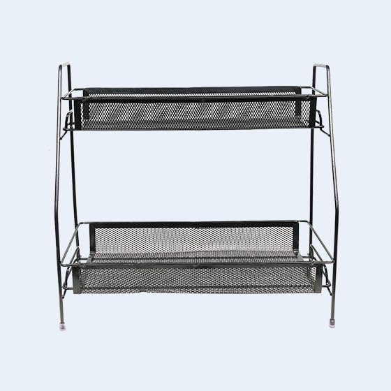 Platina 2-Tier Metal Spice Rack Organizer, Black Iron Mesh Storage Stand with Double Shelves for Kitchen Counter