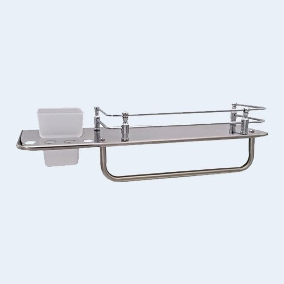 Bathroom Wall Mount Storage Shelf, Stainless Steel Toothbrush Holder with Towel Bar