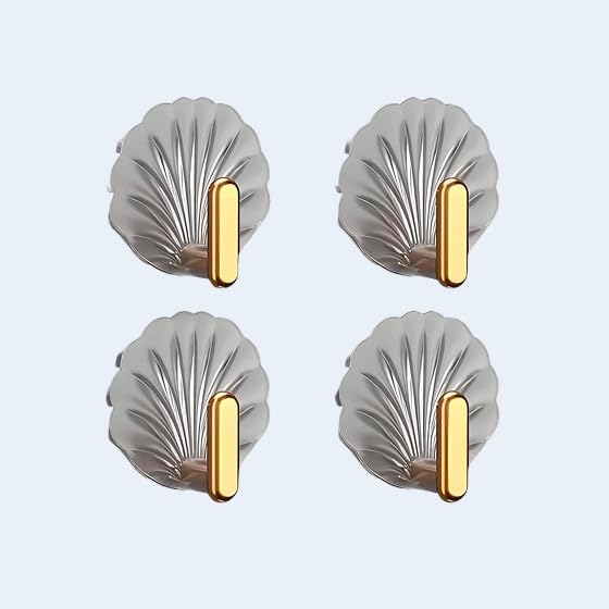 Decorative Shell Wall Hooks, Self Adhesive, Metallic Silver and Gold, Set of 4