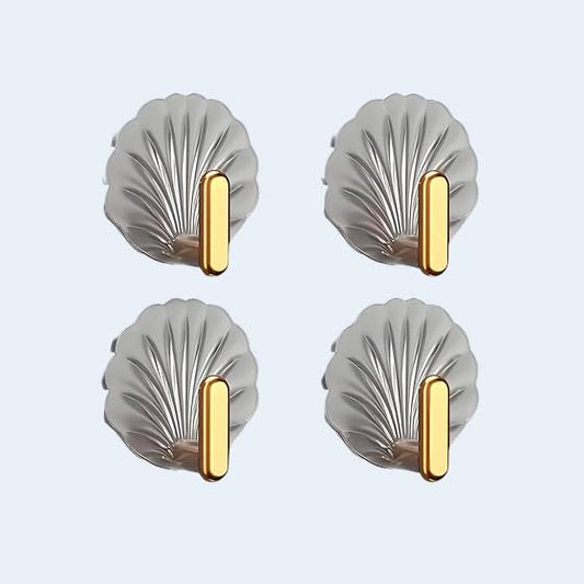 Decorative Shell Wall Hooks, Self Adhesive, Metallic Silver and Gold, Set of 4