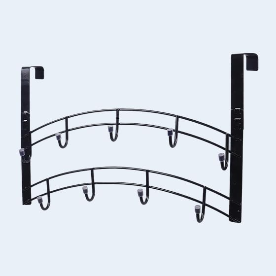 Platina Over Door Hanging Rack, Black Iron Double Row Hooks, Wall Mounted Towel Hanger, Metal Storage Organizer for Bathroom, Closet