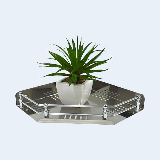 Stainless Steel Corner Shelf, Diamond-Shaped Bathroom Organizer, Multipurpose Storage Rack with Rail
