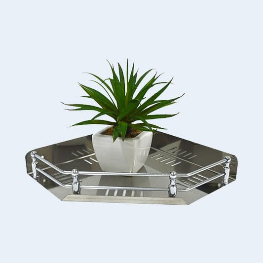 Stainless Steel Corner Shelf, Diamond-Shaped Bathroom Organizer, Multipurpose Storage Rack with Rail