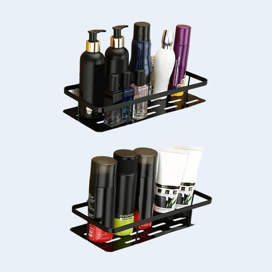 Platina Iron Carbon Steel Bathroom Shelf, Black Wall-Mounted Storage Rack, Modern Organizer for Toiletries