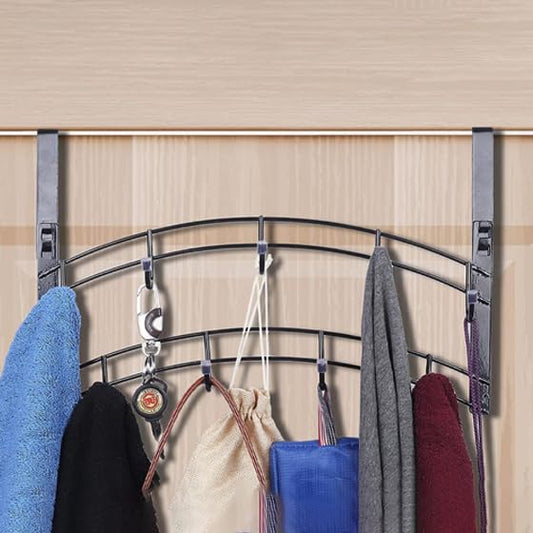 Platina Over Door Hanging Rack, Black Iron Double Row Hooks, Wall Mounted Towel Hanger, Metal Storage Organizer for Bathroom, Closet
