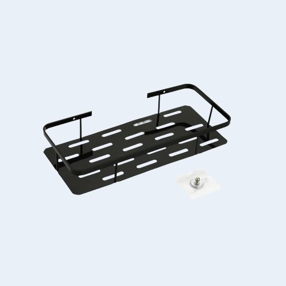Platina Iron Carbon Steel Bathroom Shelf, Black Wall-Mounted Storage Rack, Modern Organizer for Toiletries