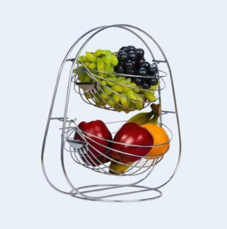 2-Tier Stainless Steel Fruit Basket Stand, Swinging Design, Counter Storage Organizer